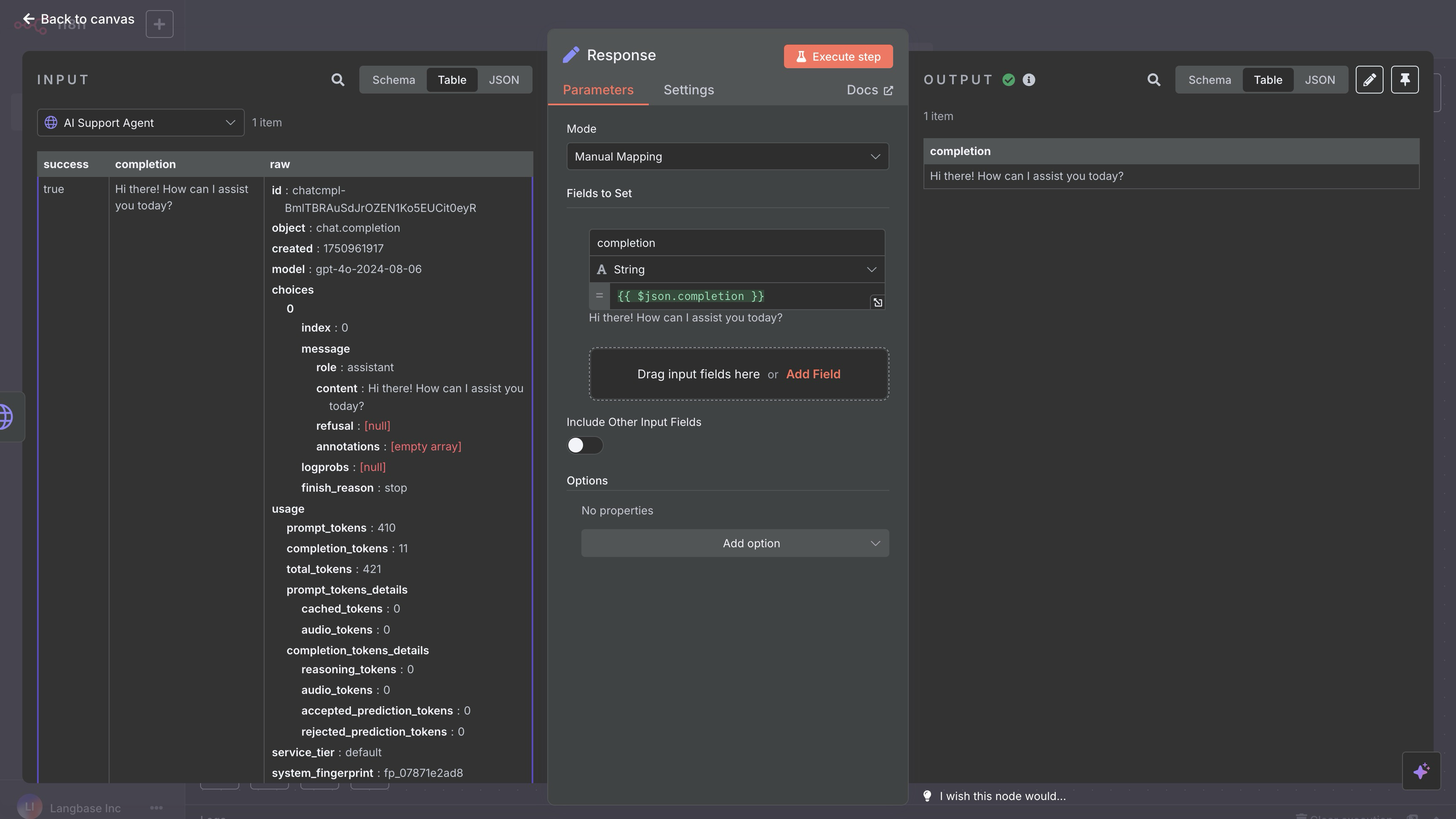 n8n workflow response