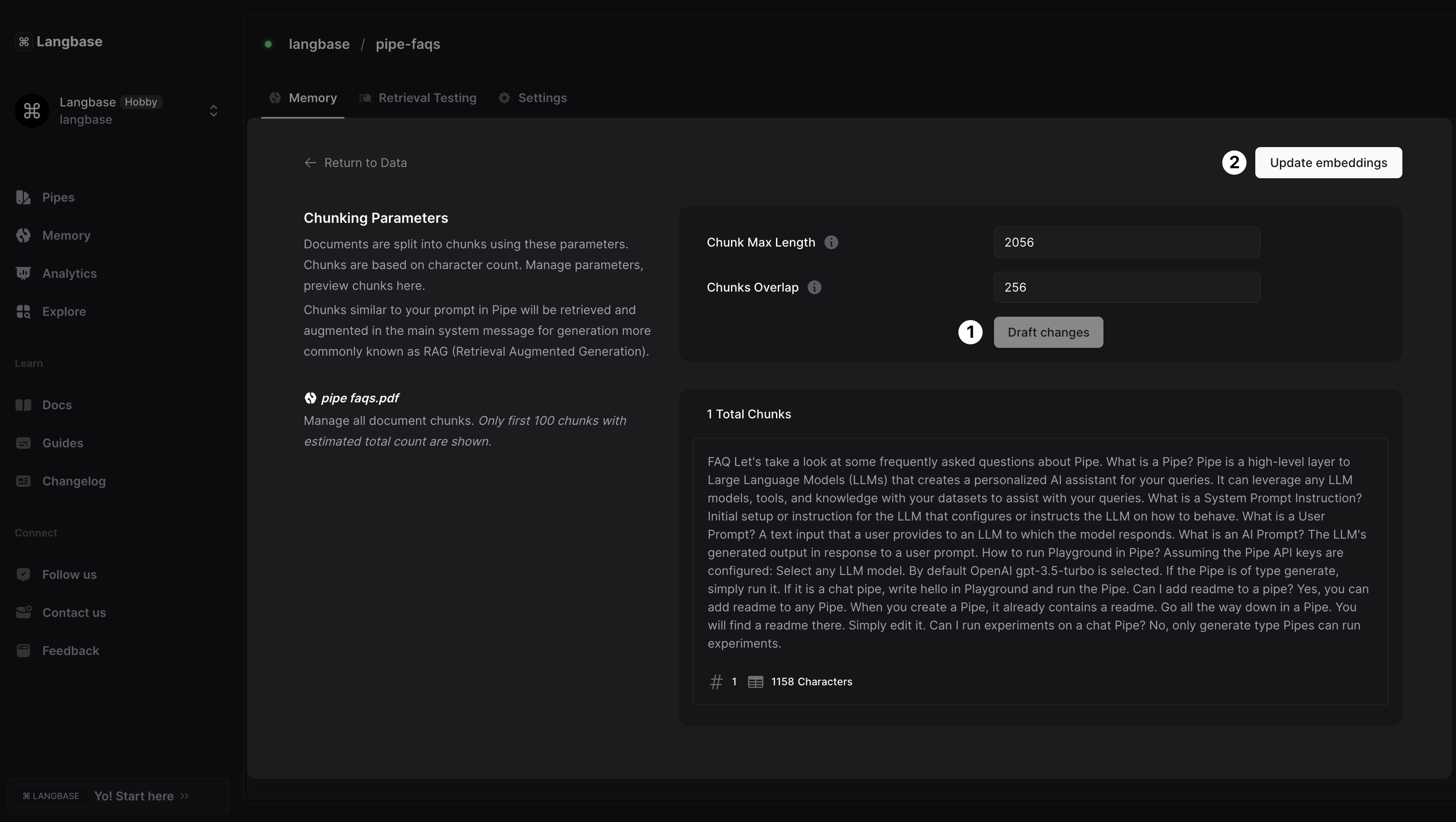 Adjusting Chunking Parameters