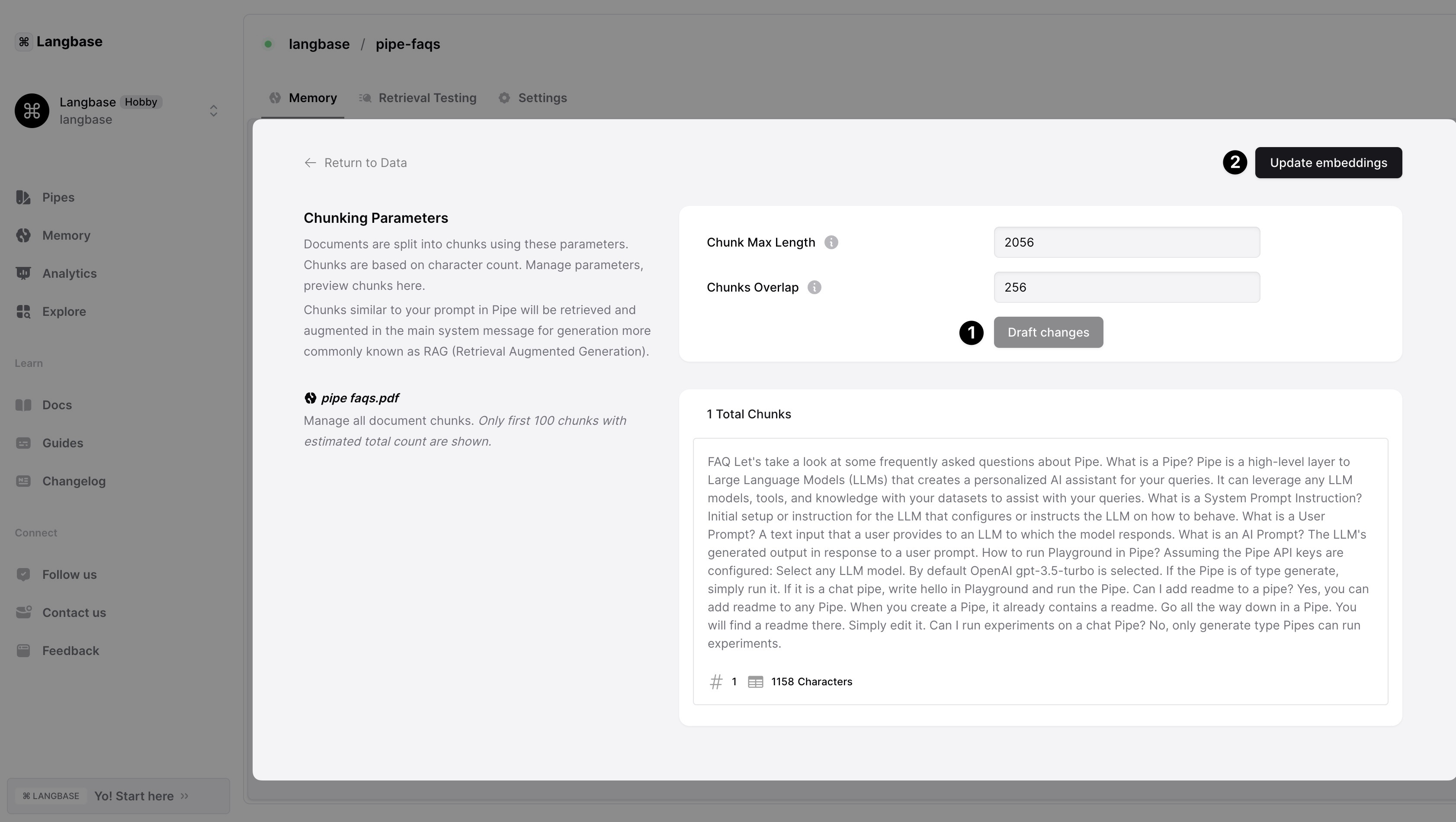 Adjusting Chunking Parameters